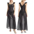 Robe de cocktail transparente à pois et manches volantes pour femmes col en U robe de club de