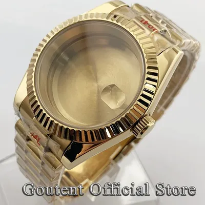 Exactent-Bracelet présidentiel en or pour homme saphir cristal boîtier de montre NH34 NH35