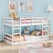 Twin Over Twin Bunk Bed with Two Ladder & Safety Guard Rails, Solid Wood Twin Size Low Bunk Beds for Teens/Adults, White