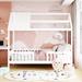 Twin Size Playhouse Bed, Modern Wooden Montessori Bed with Roof & Fence, Solid Wood Platform Bed Frame for Kids Teens Girls Boys