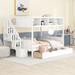 Designs White Bunk Beds Twin Over Full with Storage Staircase and 2 Drawers, Wooden Bunk Bed Frame with 4 Storage Shelves, White