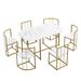 7-Piece Creative Dining Table Set with Faux Marble Tabletop & Chair, Modern Compact Metal Frame 55Inch Kitchen Table Set for 6