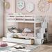 Stairway Twin Over Twin Bunk Bed with 3 Drawers, Wooden Bedframe for Kids, Bedroom, Dorm, Home, White