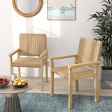 Costway Patio Chair Set of 2/4 Rubber Wood Dining Armchairs Paper Rope