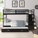 Bunk Bed, Twin Over Twin Bunk Bed w/Trundle&Staircase, Espresso