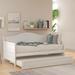 Wooden Twin Size Daybed with Pull Out Trundle & Back, Solid Wood Sofa Bed Frame for Bedroom or Living Room, No Box Spring Needed