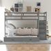 Solid Wood Bunk Bed, Twin Over Twin Bunk Bed w/Trundle&Staircase