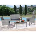 SEGMART 4 Piece Patio Furniture Set Outdoor PE Rattan Conversation Set with Storage Ottoman All-Weather Patio Sofa Wicker Set for Yard Porch Garden Poolside Gray