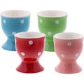 Servette Home Egg Cup Cute Ceramic Soft-Boiled Egg Holder Polka Dot - Set of 4 (Blue Red Green Pink)