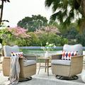 Ovios 3 Pieces Outdoor Patio Furniture Set Wicker Swivel Chair with Storage Box & Grey Cushion