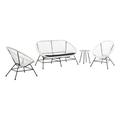 Linon Tallie 4Pc Outdoor Sofa Chair & Table Set Handwoven Wicker Roping in White