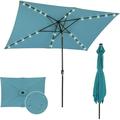 Rectangular Market Umbrella with Lights 10 x 6.5 FT Outdoor Solar LED S Umbrella Tilt and Crank Aluminum Commercial Table Umbrella for Pool Backyard Balcony