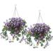 fully assembled artificial purple wisteria hanging basket 10â€� diameter with 18â€� long chain set of 2 â€“ polyester/plastic flowers in metal/coco fiber liner basket â€“ indoor/outdoor use