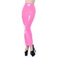 XS-7XL PVC Leather Pencil Skirt for Women Zip High Waist PU Latex Leather Long Skirts Tight Clothes,Pink,M