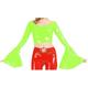 White Top Black Yellow Red Crop Top Women Aesthetic O Neck Long Sleeve Flare Top PVC Leather T-Shirt Custom