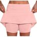 FAIWAD Women s Athletic Shorts Elastic Skirt Short Pants Sports Solid Color Tennis Golf Underwear Shorts (Large Pink)