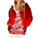 Jalioing Christmas Hooded Shirt for Women Zip-Up Sweatshirt Drawstring Solid Color Print Outwear with Pockets (XX-Large Red)