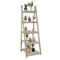 Hofitlead 4 Tier Ladder Shelf Storage Rack Wooden Flower rack Strip Style Bookcase for Living Room Office (Light Brown+White Slats)