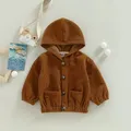 6M-3T Toddler Boys Spring and Autumn Casual Jacket Solid Color Long Sleeve Button Hooded Jacket