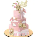 Mini décorations de gâteau en forme d'ours pour garçon et fille boule de perle blanche dorée