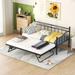 Twin Size Metal Daybed with Twin Size Adjustable Trundle, Space Saving Design Heavy-Duty Steel Daybed with Pull Down Trundle Bed