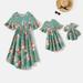 PatPat Family Matching Dresses Green Toddler Girl 4-5T Mommy and Me Allover Floral Print Ruffle Half-sleeve Dresses Girl Dresses