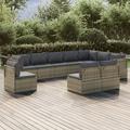 Gecheer 10 Piece Patio Set with Cushions Gray Poly Rattan