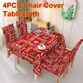 Rectangle Christmas Tablecloth Chair Cover Set Table Covers 140x140CM Bell Table Cloth 4 Pieces Christmas Chair Cover for Kitchen Dining Room Xmas Decorative