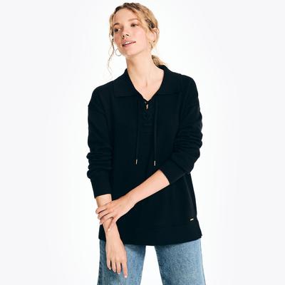 Nautica Women's Lace-Up Tunic Sweater True Black, M