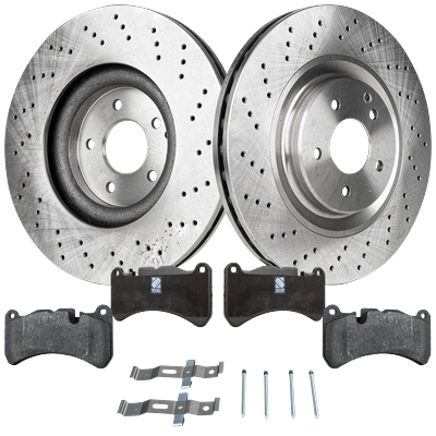 2010 Mercedes Benz SLK55 AMG Front Brake Disc and Pad Kit, Plain Surface, 5 Lugs, Cast Iron, Organic Pad Material, Pro-Line Series