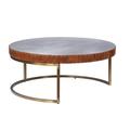 Everly Quinn 36" Brown & Silver Leather & Metal Round Coffee Table Leather/Metal in Brown/Gray | 16 H x 36 W x 36 D in | Wayfair