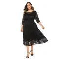 Robe mi-longue en dentelle semi-transparente pour femme manches mi-longues grande taille adaptée