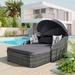 79.9 in. Outdoor White Wicker Double Sunbed with Canopy and Cushion