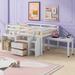 Twin/Full Size Low Loft Bed with Lateral Portable Desk and Drawers, Multifunctional Wood Loft Bed Frame with Desk for Kids Teens