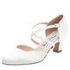 Duosheng & Elegant Wedding Court Shoes for Women Ivory Bride Low Heel HC1921 Bridal Shoes Closed Toe Cross Strap Satin Ivory UK 6(EU 39)