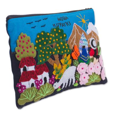 Ñoka Kuyayki,'Andean Couple Colorful Cotton Blend Appliqué Pencil Case'