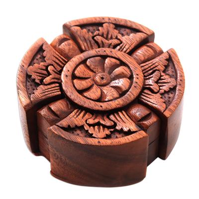Floral Secret,'Floral Wood Puzzle Box Crafted in Bali'