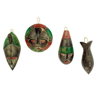Wood ornaments, 'Shepherds' (set of 4)