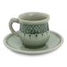 Celadon ceramic cup and saucer, 'Thai Weavings'