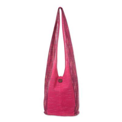 Passionate for Pink,'Fuchsia and Cerise Color Block 100% Cotton Shoulder Bag'