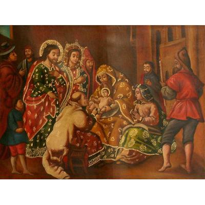 The Lord's Circumcision,'Cuzco School Religious Painting of Jesus' Circumcision'