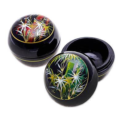 Bamboo Flair,'Round Lacquerware Wood Boxes (Pair)'