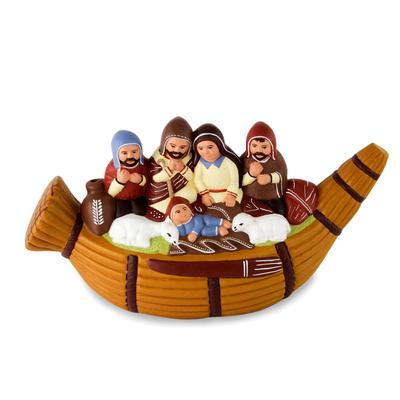 Ceramic nativity scene, 'Christmas in a Reed Canoe'