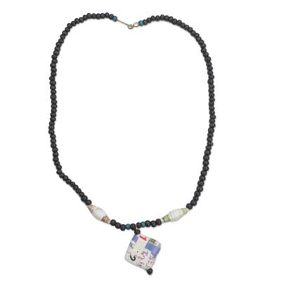 Dreams of Home,'Recycled Paper and Wood Beaded Pendant Necklace from Ghana'