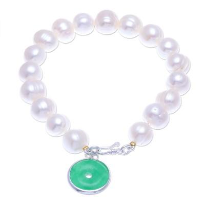 Lucky Pearl,'Artisan Crafted Jade and Cultured Pearl Bracelet'