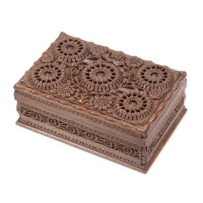 'Sunflower Mandalas' - Hand Carved Floral Wood Jewelry Box