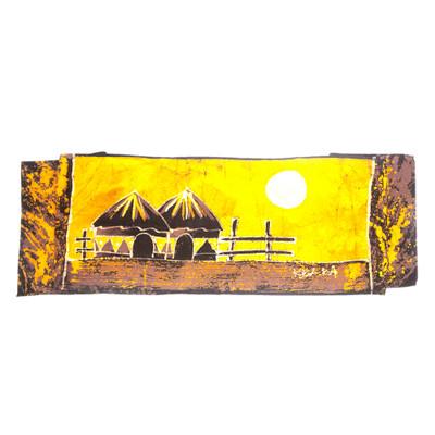 Aklowa I,'Village Themed Batik Cotton Table Runner from Ghana'