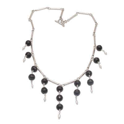 Eclipse Queen,'Cultured Freshwater Pearl and Black Onyx Waterfall Necklace'