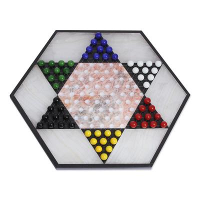'Colorful Contrast' - Hand Crafted Marble Chinese Checker Game Set