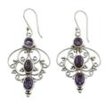 Amethyst dangle earrings, 'Purple Arabesque'